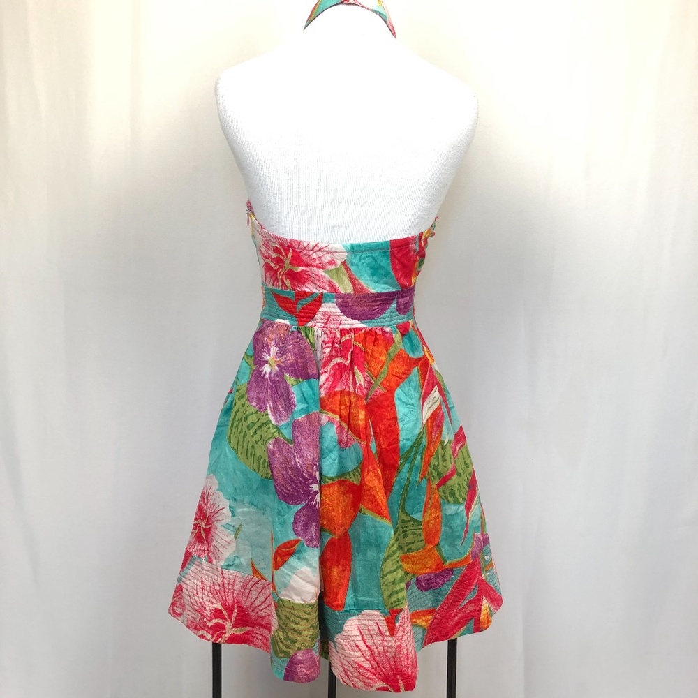 -SOLD-Farm Rio Halter Neck Mini Dress Floral - Picture 5 of 8